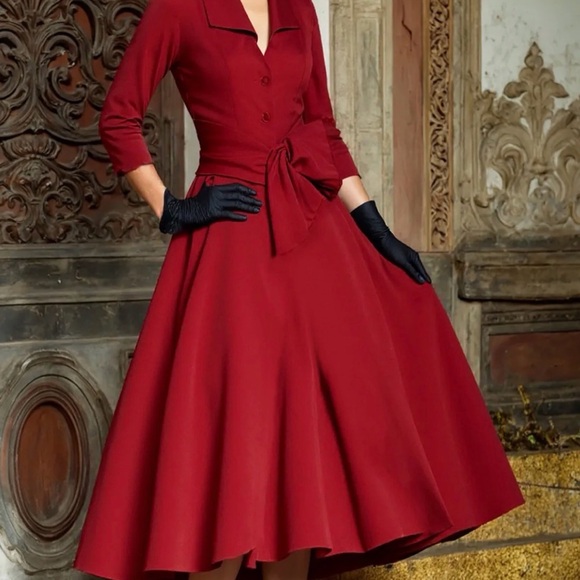 Dresses & Skirts - Elegant Red A-Line Dress #526